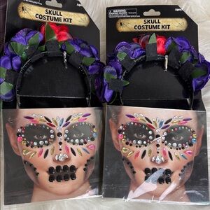 Skull Costume Kit Floral Headband – Purple & Red